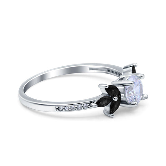 Art Deco Engagement Ring Simulated Black Round Simulated Cubic Zirconia