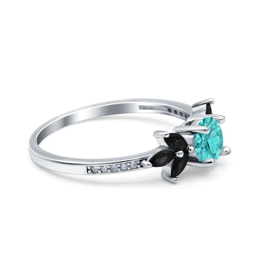 Art Deco Simulated Black Round Simulated Paraiba Tourmaline CZ Engagement Ring