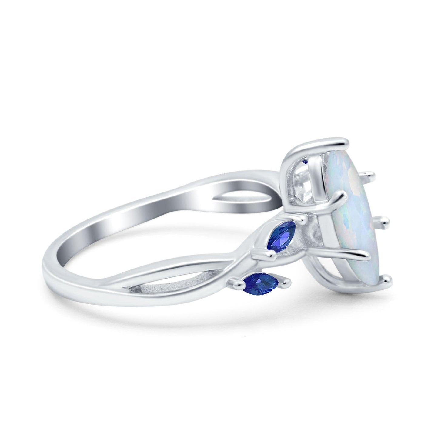 Infinity Twist Sapphire Marquise Lab Created White Opal Wedding Ring