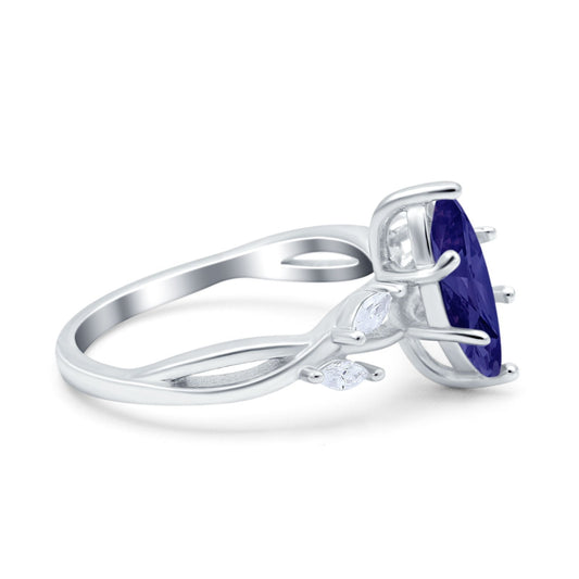 Infinity Twist Marquise Art Deco Simulated Blue Sapphire CZ Engagement Ring