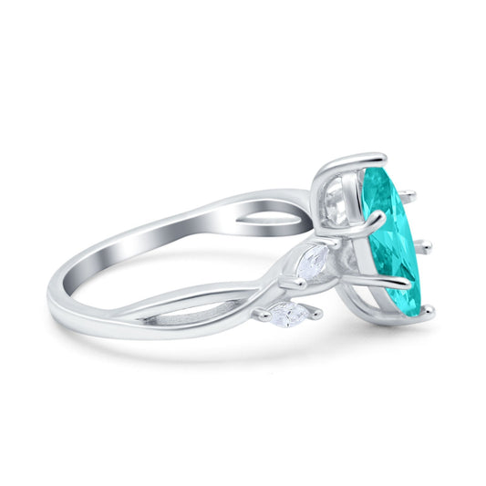 Infinity Twist Marquise Art Deco Simulated Paraiba Tourmaline CZ Engagement Ring