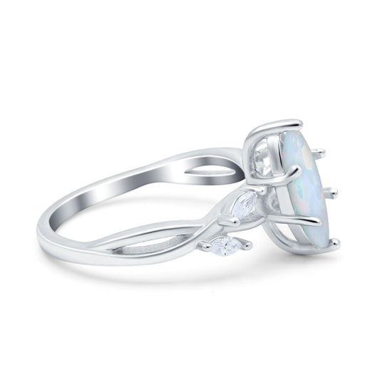 Infinity Twist Marquise Art Deco Lab Created White Opal Engagement Ring