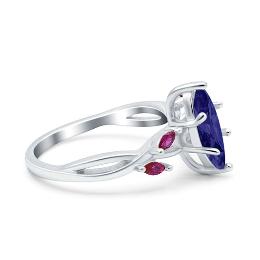 Infinity Twist Marquise Simulated Blue Sapphire CZ & Ruby Wedding Ring