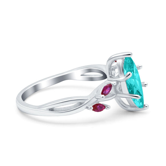 Infinity Twist Marquise Simulated Paraiba Tourmaline CZ & Ruby Wedding Ring