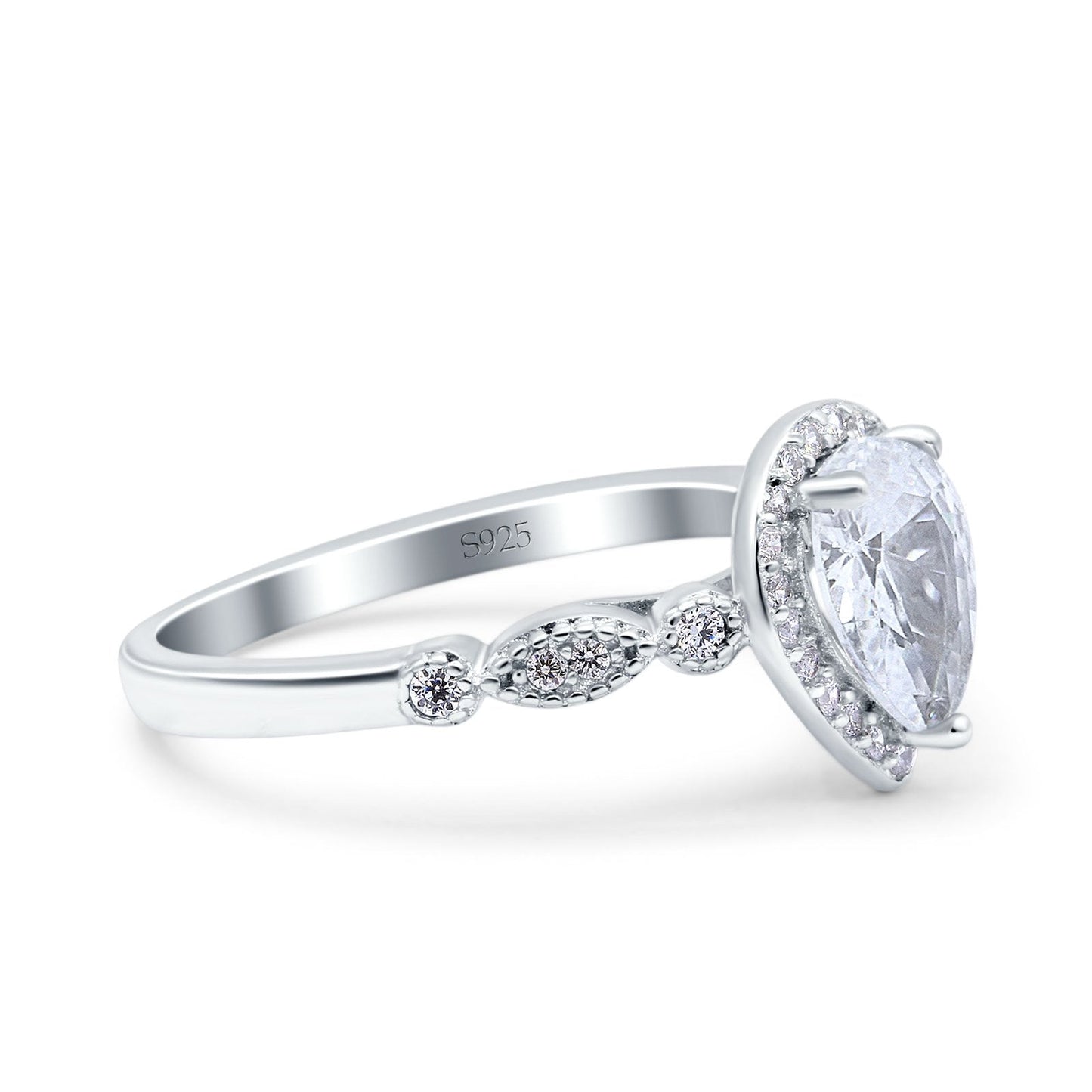 Halo Pear Engagement Ring Simulated Cubic Zirconia