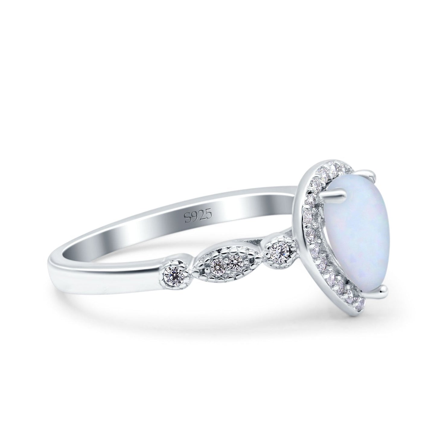 Halo Pear Engagement Ring Lab Created White Opal