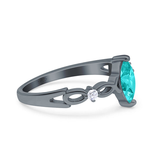 Marquise Wedding Ring Infinity Twisted Black Tone, Simulated Paraiba Tourmaline CZ