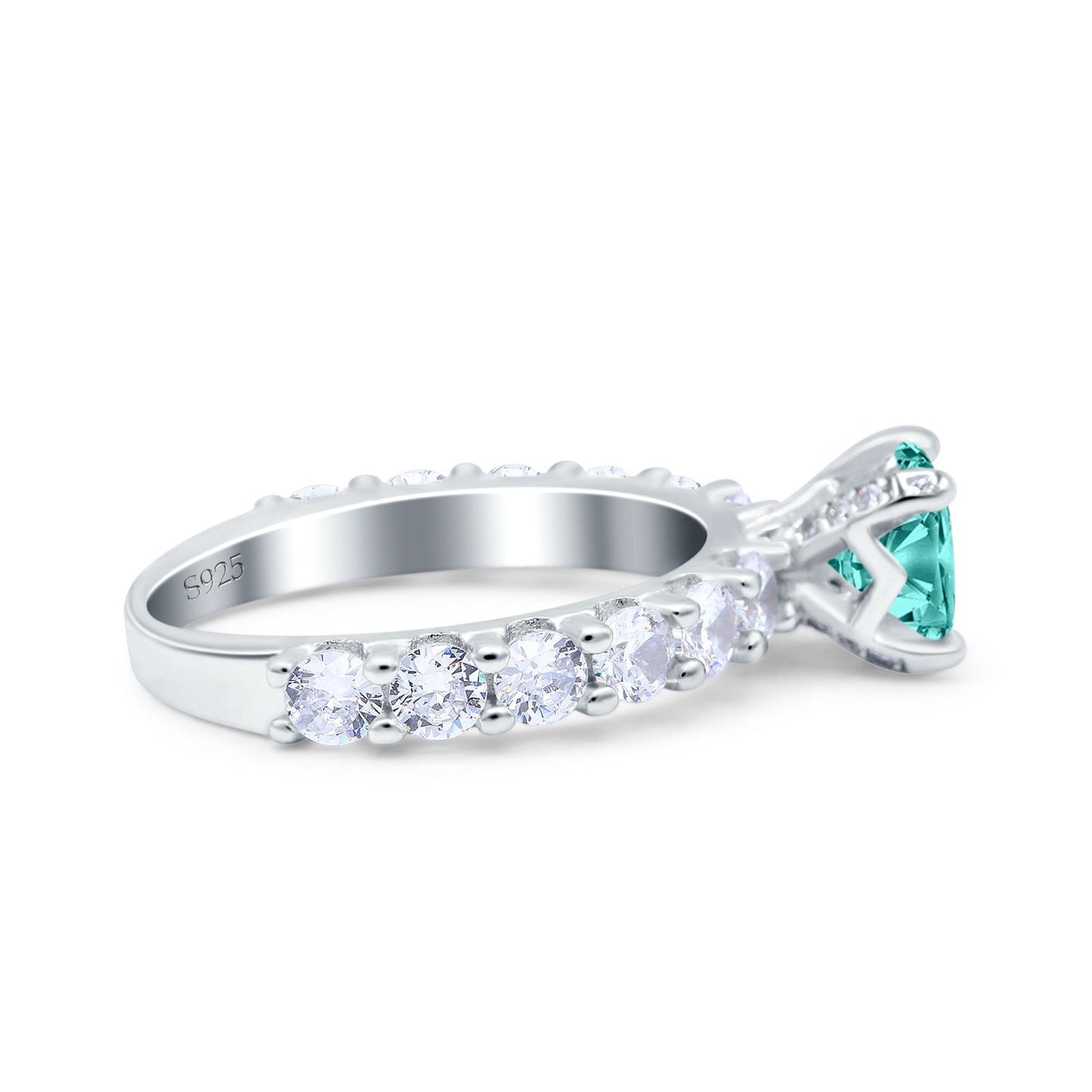 Art Deco Wedding Bridal Ring Round Simulated Paraiba Tourmaline CZ