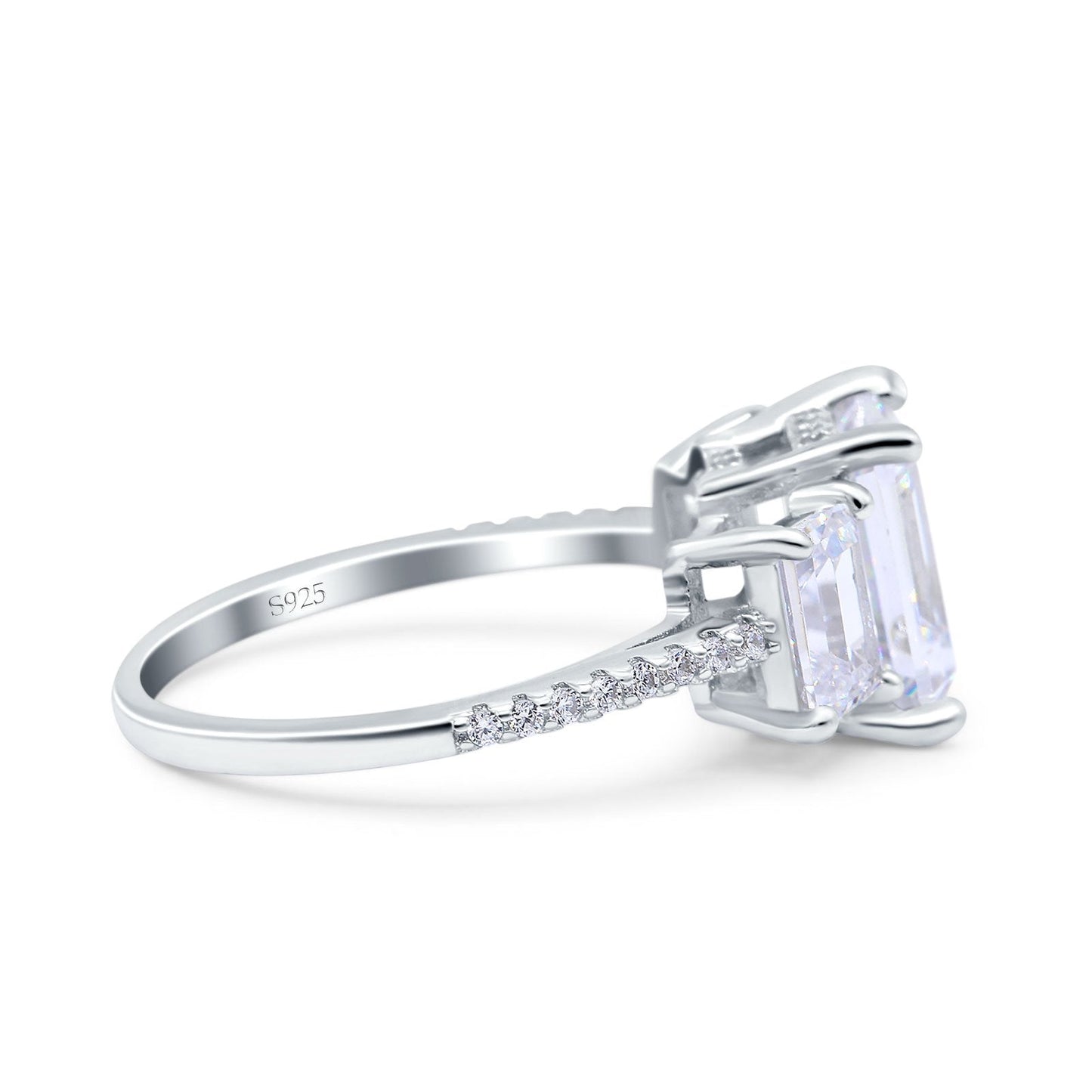 Three Stone Radiant Cut Wedding Ring Simulated Cubic Zirconia