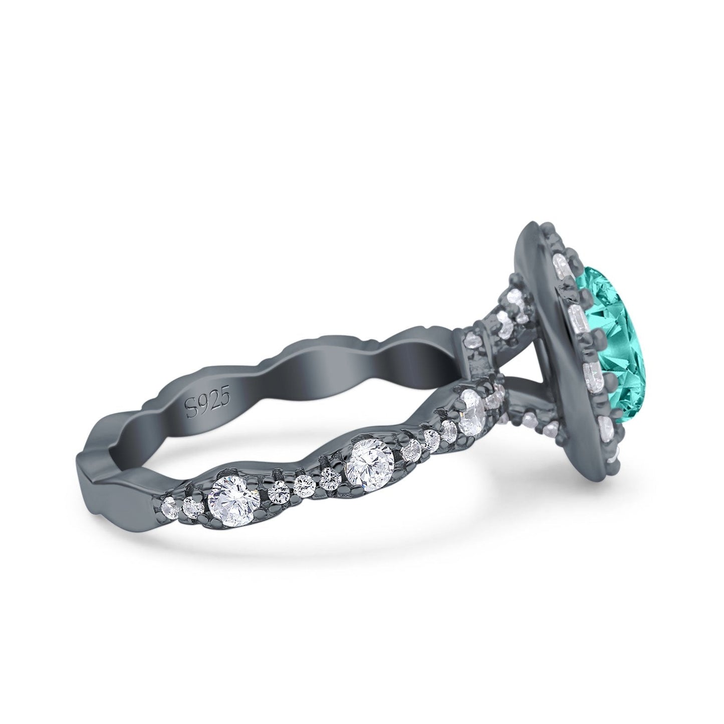 Oval Halo Black Tone, Simulated Paraiba Tourmaline CZ Bridal Ring