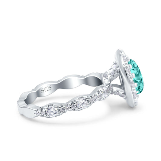 Oval Halo Simulated Paraiba Tourmaline CZ Bridal Ring