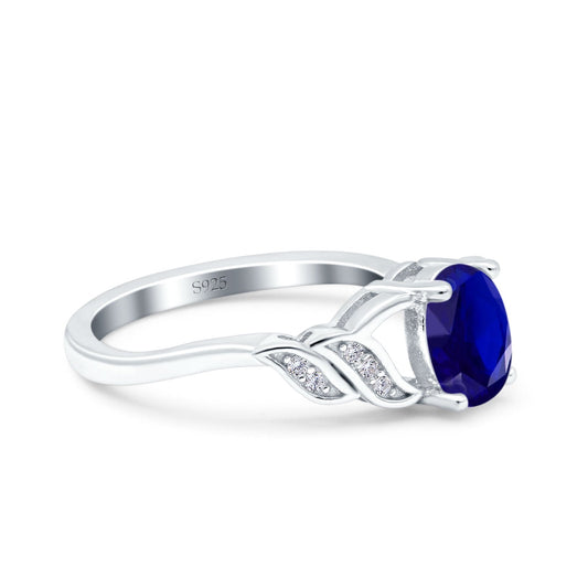 Oval Art Deco Engagement Bridal Ring Simulated Blue Sapphire CZ