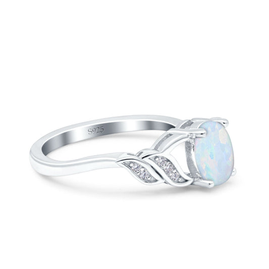 Oval Art Deco Engagement Bridal Ring Lab Created White Opal