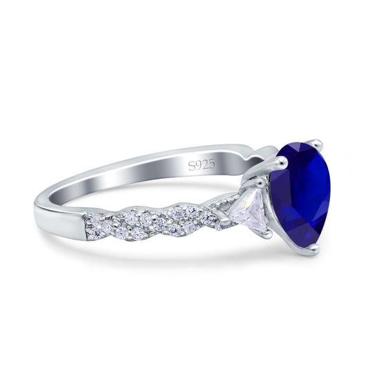 Art Deco Pear Shape Wedding Bridal Ring Simulated Blue Sapphire CZ