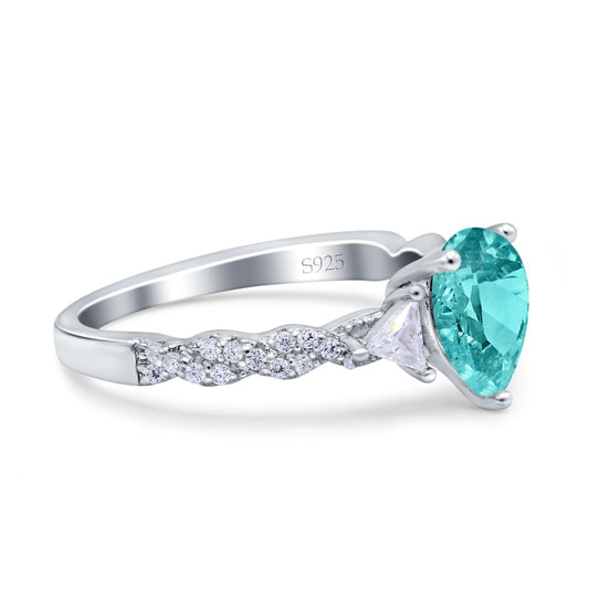 Art Deco Pear Shape Wedding Bridal Ring Simulated Paraiba Tourmaline CZ