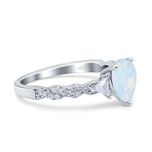 Art Deco Pear Shape Wedding Bridal Ring Lab Created White Opal