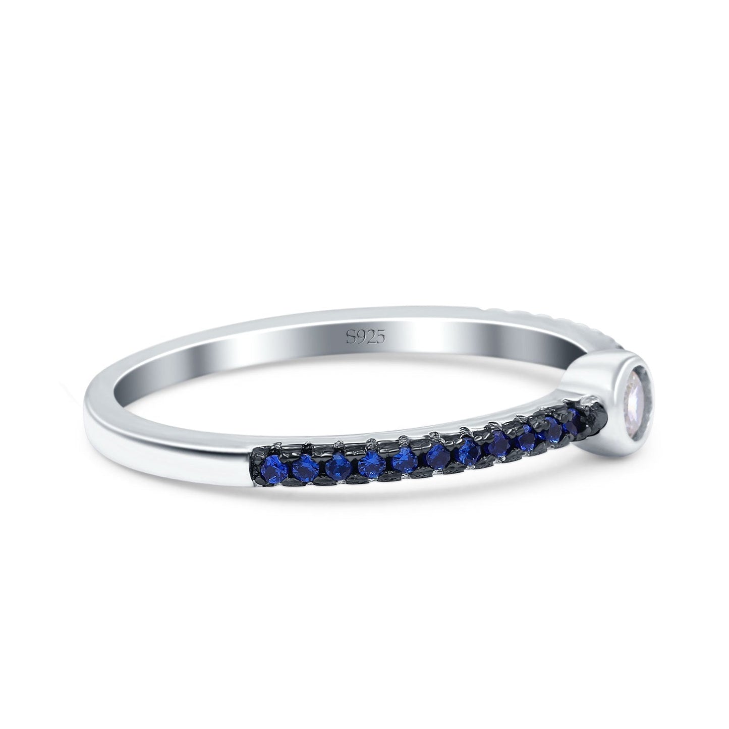 Petite Dainty Band Round Blue Sapphire Cubic Zirconia Wedding Ring