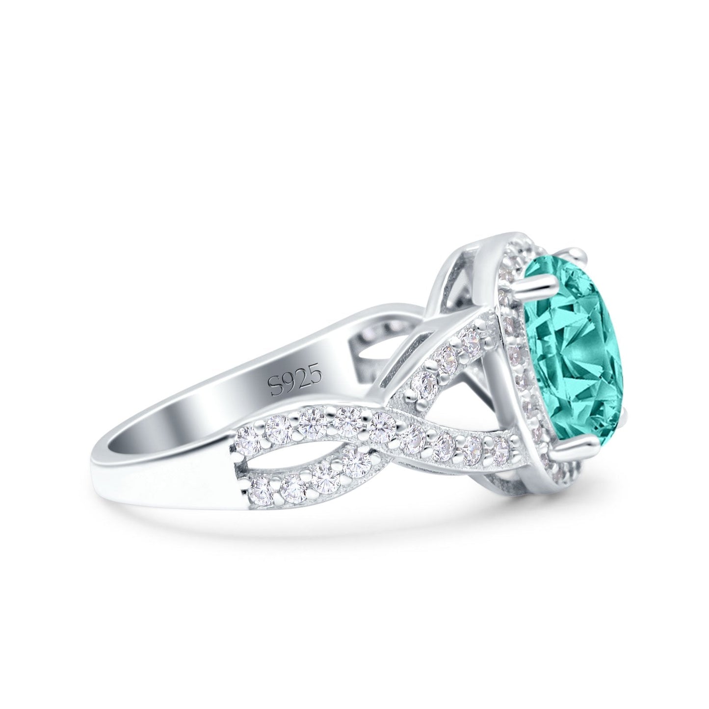 Infinity Twisted Shank Art Deco Oval Wedding Ring Simulated Paraiba Tourmaline CZ