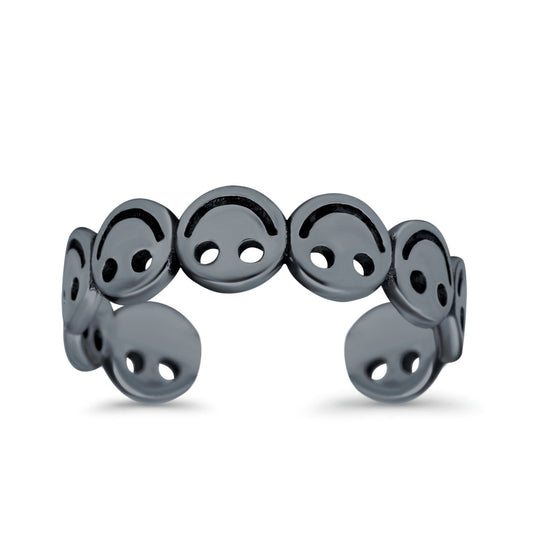 Smiley Face Toe Ring Black Tone Adjustable Band (4mm)