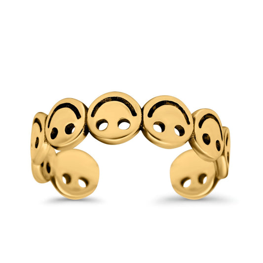 Smiley Face Toe Ring Yellow Tone Adjustable Band (4mm)