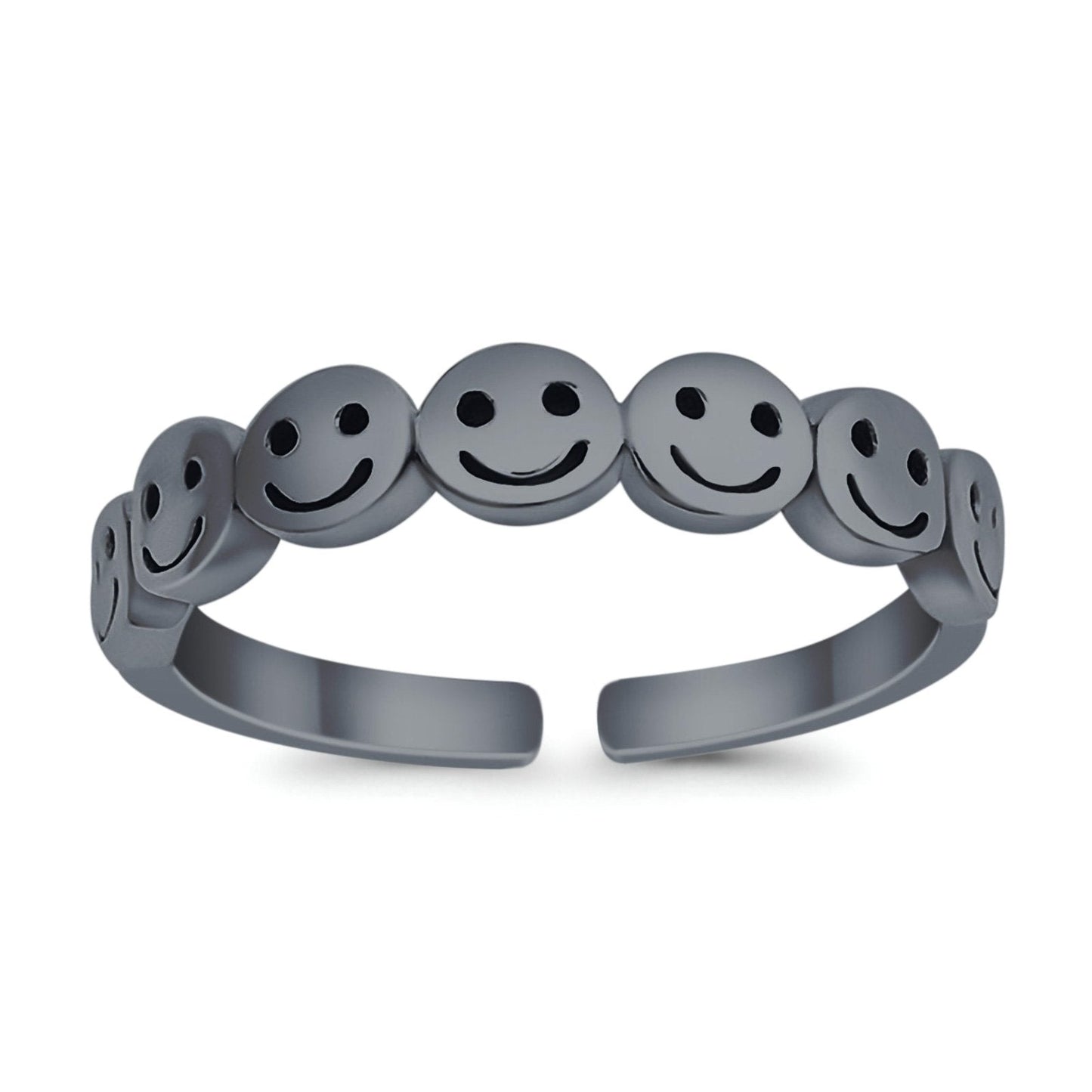 Smiley Face Toe Ring Black Tone Adjustable Band (4mm)