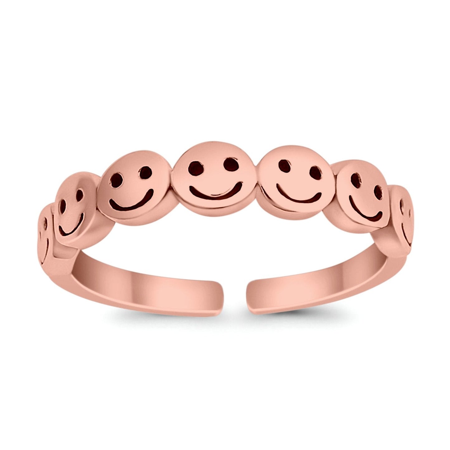 Smiley Face Toe Ring Rose Tone Adjustable Band (4mm)