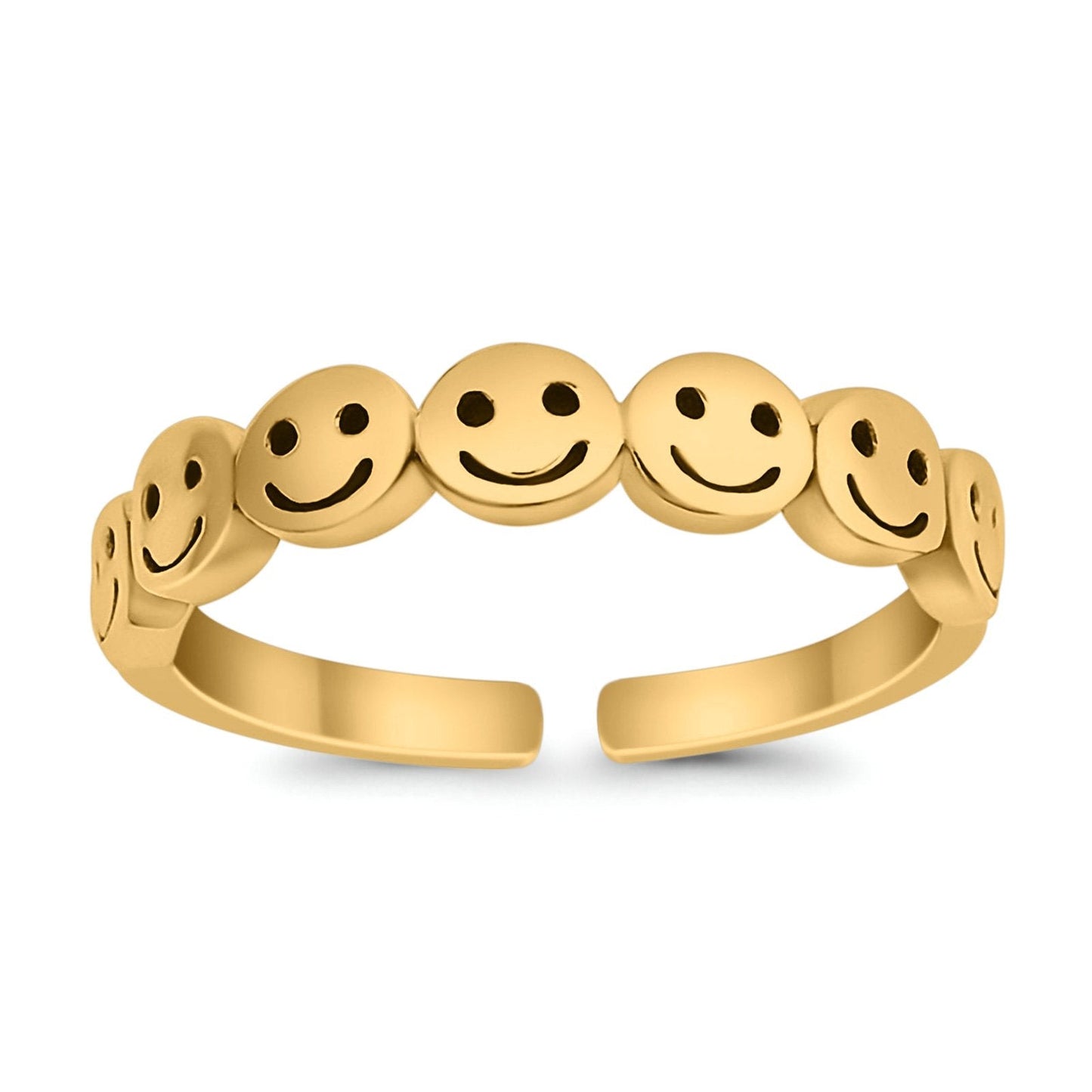 Smiley Face Toe Ring Yellow Tone Adjustable Band (4mm)