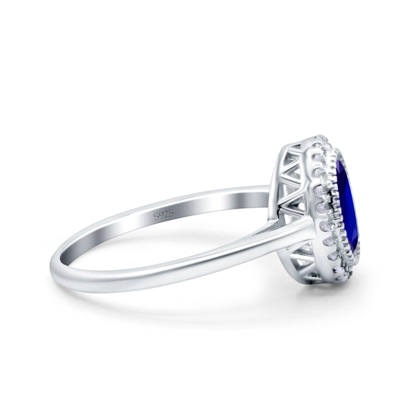 Halo Art Deco Oval Wedding Bridal Ring Simulated Blue Sapphire CZ