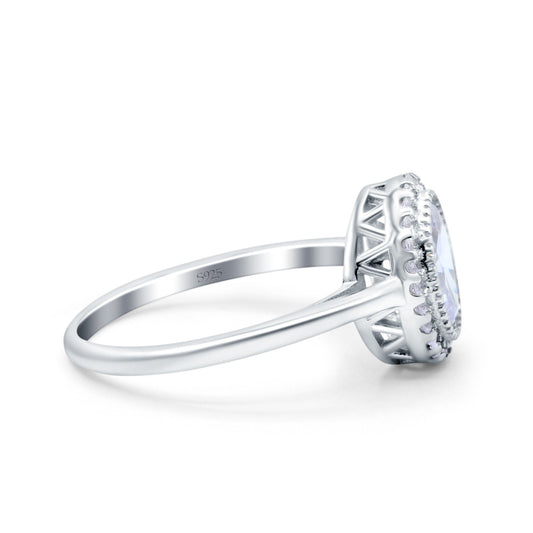 Halo Art Deco Oval Wedding Bridal Ring Simulated Cubic Zirconia