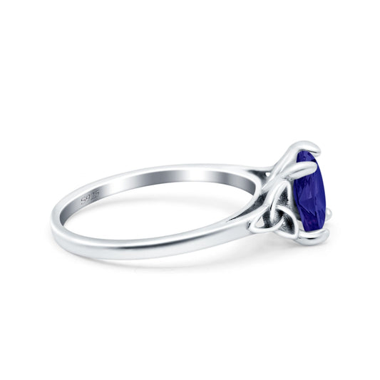 Celtic Art Deco Wedding Bridal Ring Round Simulated Blue Sapphire CZ