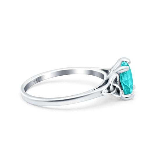 Celtic Art Deco Wedding Bridal Ring Round Simulated Paraiba Tourmaline CZ