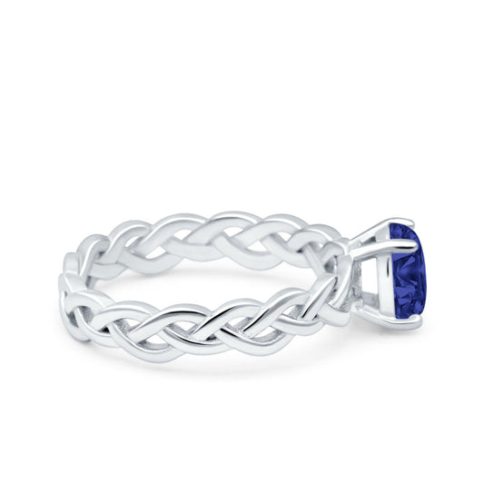 Celtic Weave Braided Style Oval Wedding Ring Simulated Blue Sapphire CZ