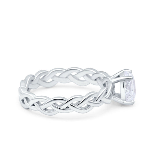 Celtic Weave Braided Style Oval Wedding Ring Simulated Cubic Zirconia