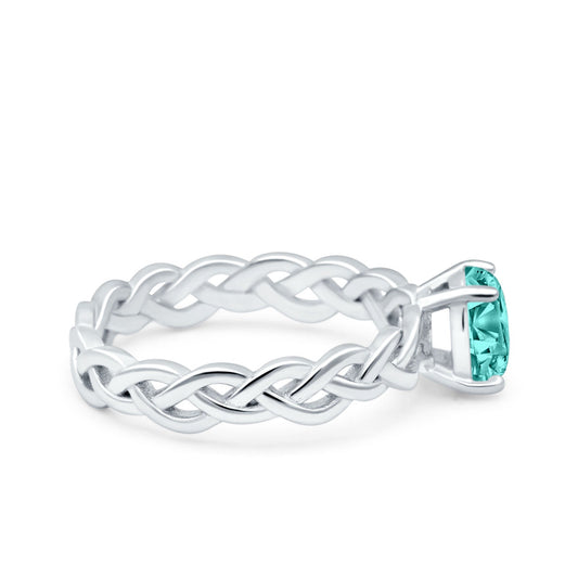 Celtic Weave Braided Style Oval Wedding Ring Simulated Paraiba Tourmaline CZ