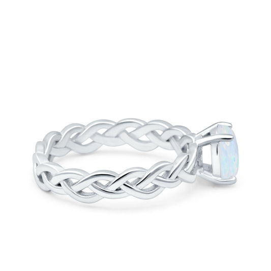 Celtic Weave Braided Style Oval Wedding Ring Lab Created White Opal