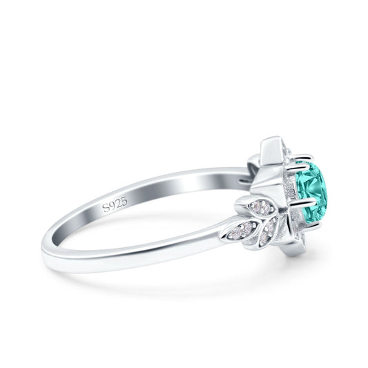 Halo Cluster Floral Wedding Ring Round Simulated Paraiba Tourmaline CZ