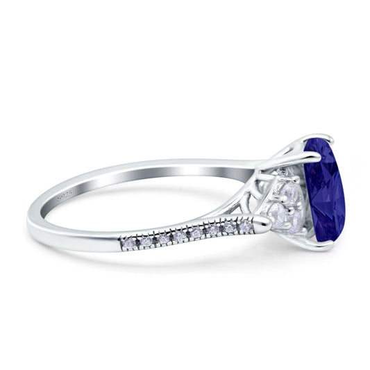 Art Deco Emerald Cut Wedding Bridal Ring Simulated Blue Sapphire CZ