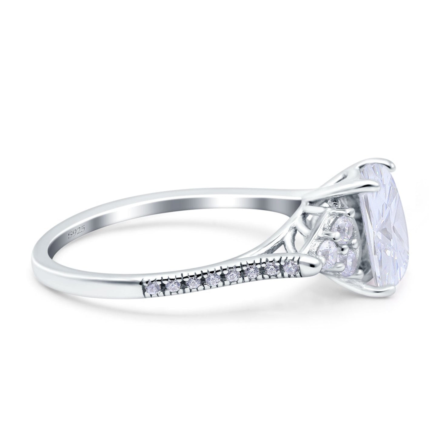 Art Deco Emerald Cut Wedding Bridal Ring Simulated Cubic Zirconia