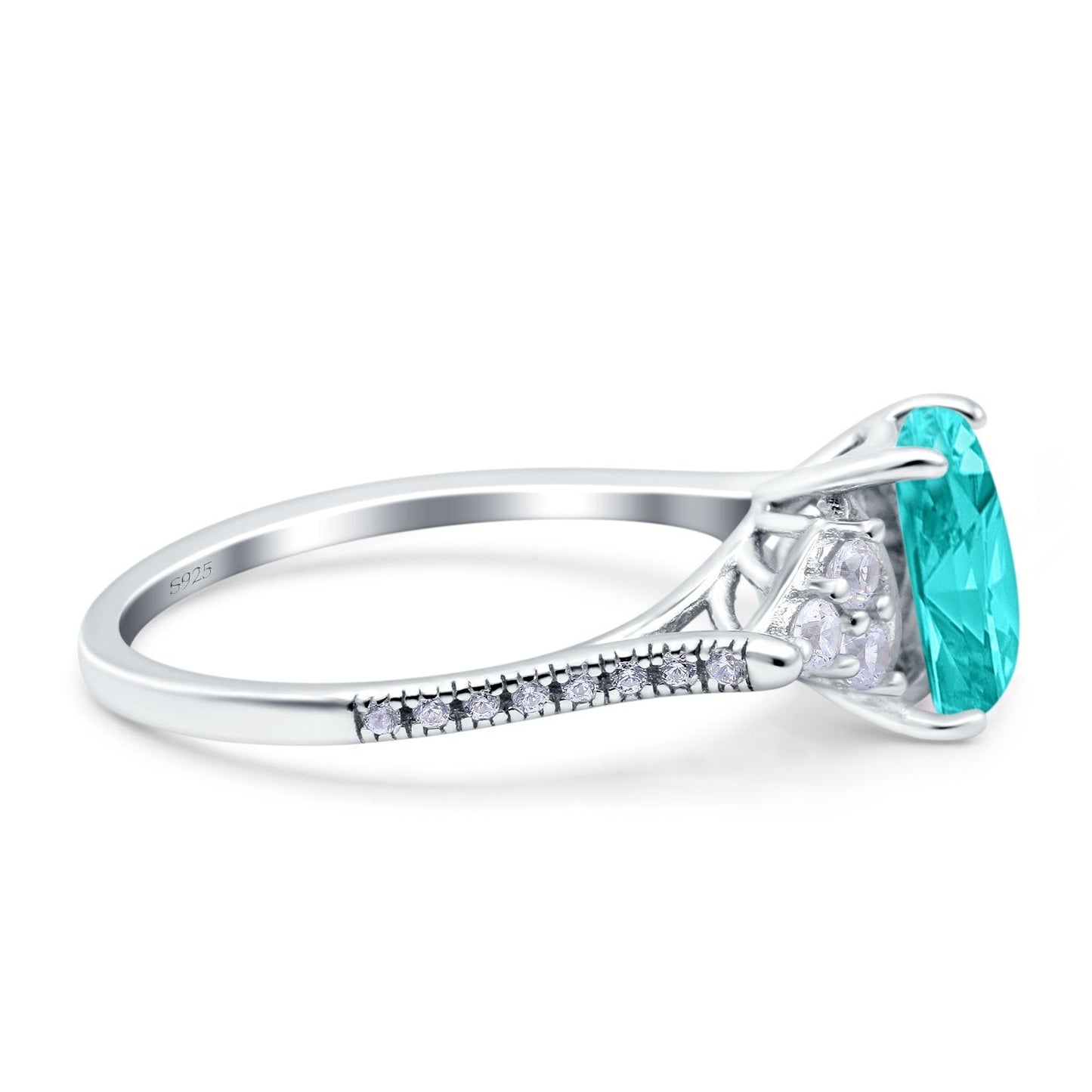 Art Deco Emerald Cut Wedding Bridal Ring Simulated Paraiba Tourmaline CZ