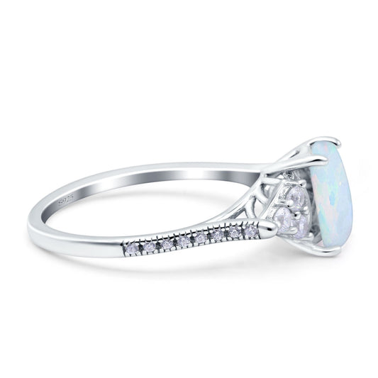 Art Deco Emerald Cut Wedding Bridal Ring Lab Created White Opal