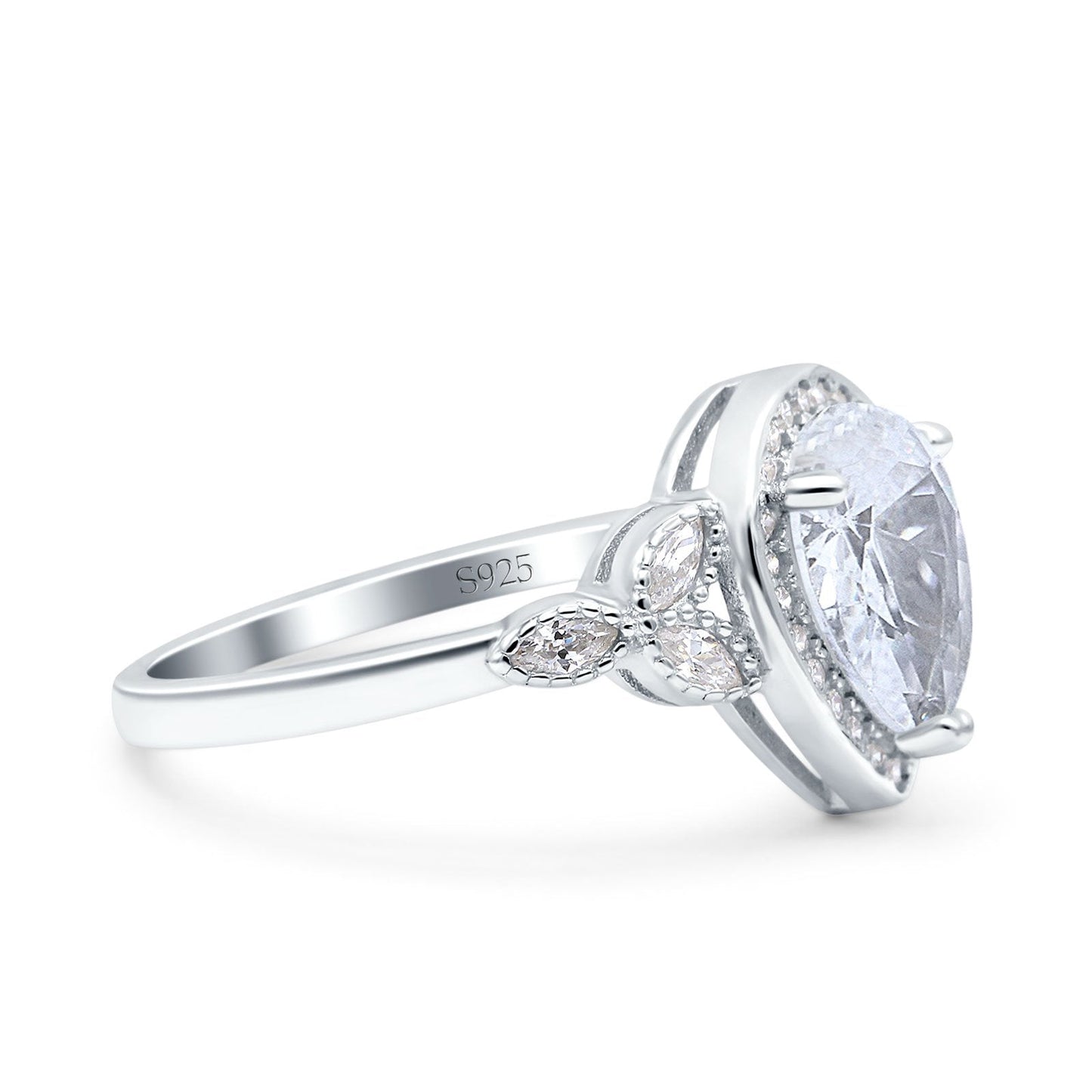 Halo Art Deco Wedding Pear Ring Simulated Cubic Zirconia