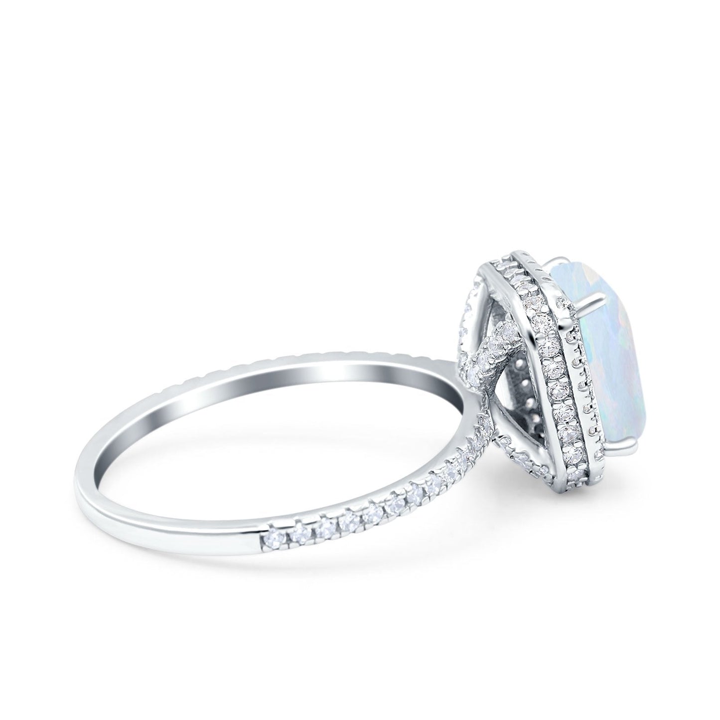 Emerald Cut Art Deco Wedding Ring Lab Created White Opal