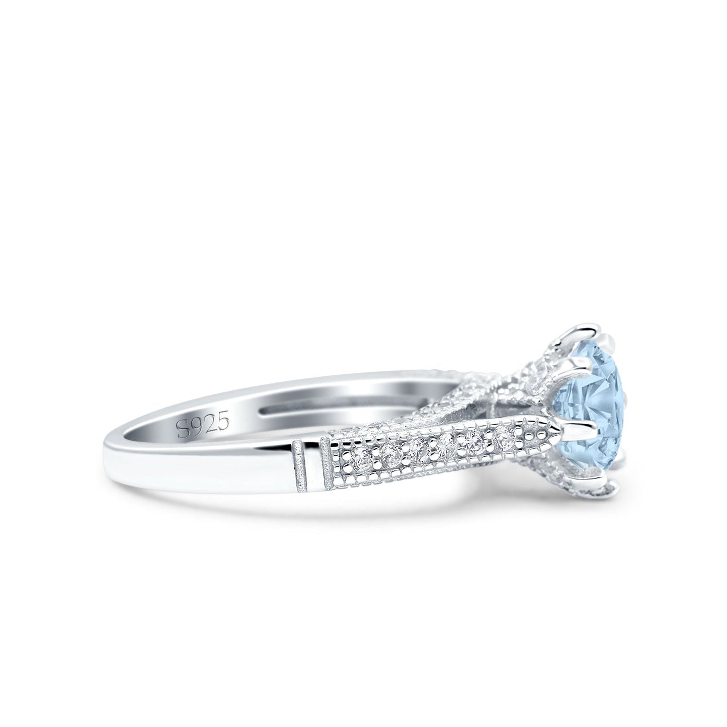 Art Deco Wedding Engagement Bridal Ring Simulated Aquamarine Cubic Zirconia