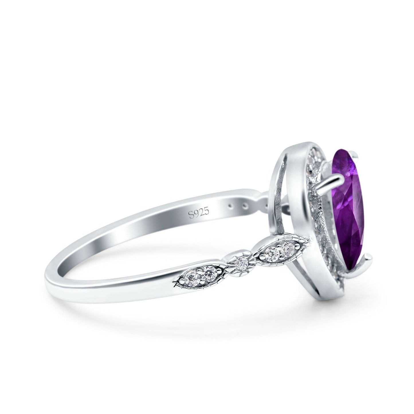 Teardrop Pear Art Deco Wedding Ring Simulated Amethyst CZ