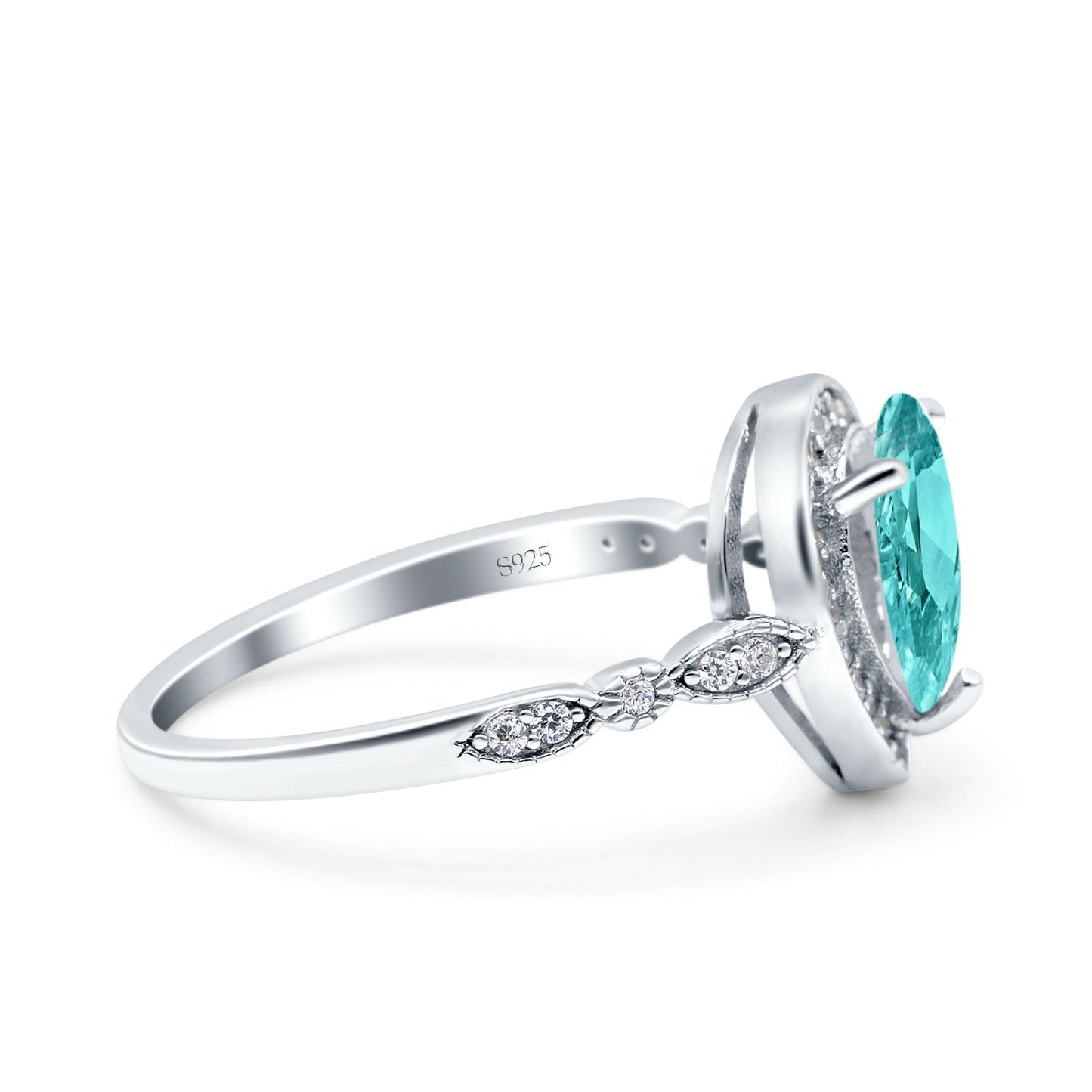 Teardrop Pear Art Deco Wedding Ring Simulated Paraiba Tourmaline CZ