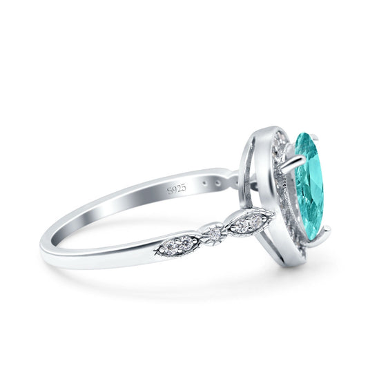 Teardrop Pear Art Deco Wedding Ring Simulated Paraiba Tourmaline CZ