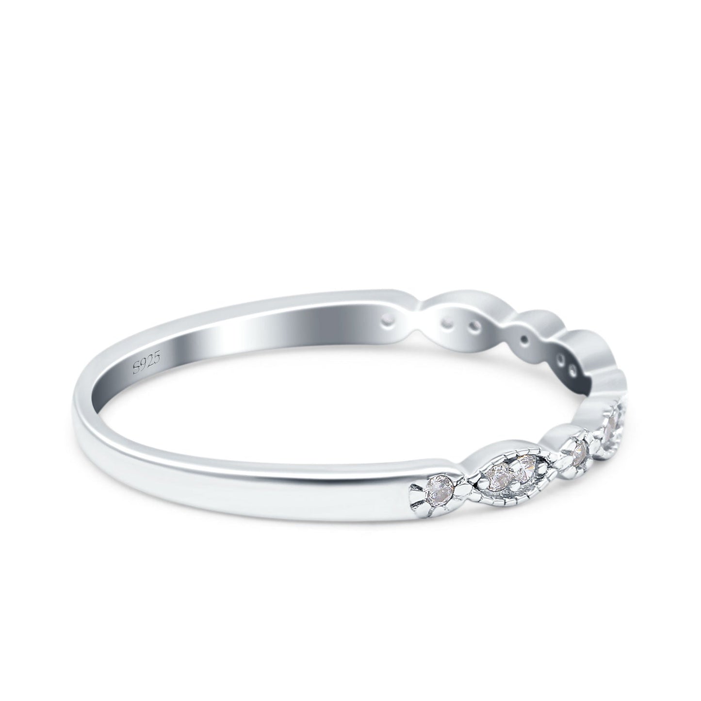 Half Eternity Ring Wedding Round Simulated Cubic Zirconia (2mm)