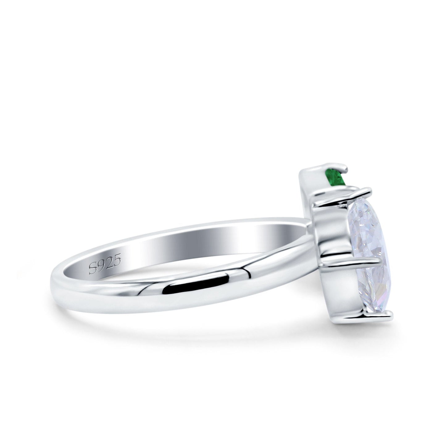 Open Teardrop Pear Emerald Cut Wedding Bridal Simulated Green Emerald CZ Cocktail Ring