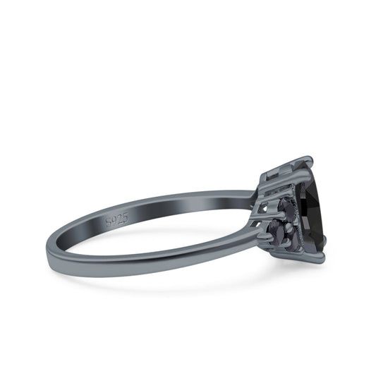 Art Deco Oval Black Tone, Simulated Black CZ Wedding Bridal Ring