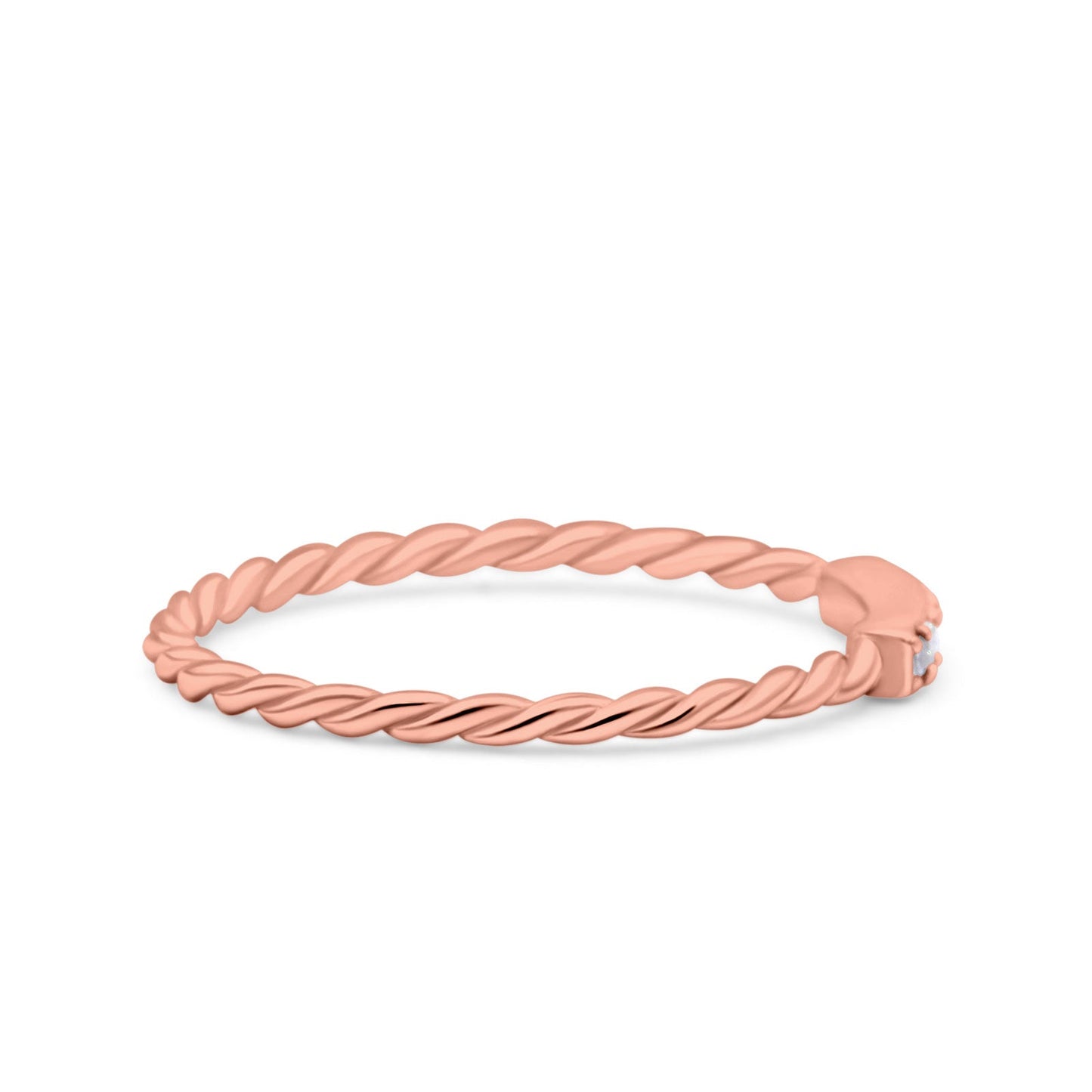 Half Eternity Ring Wedding Engagement Rope Band Round Rose Tone, Simulated CZ (2mm)